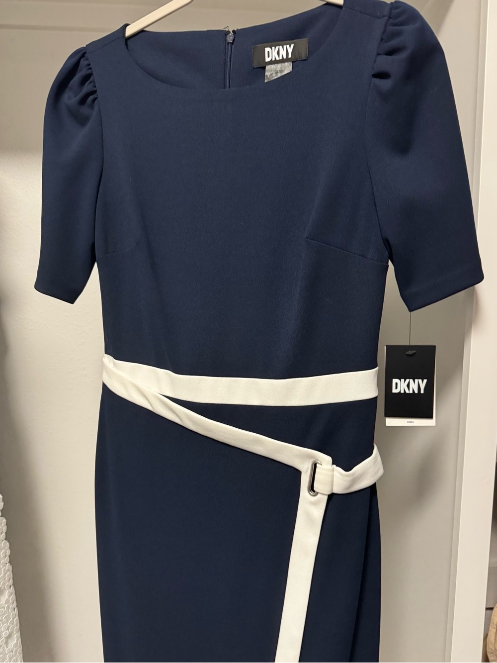DKNY Navy and White Dress